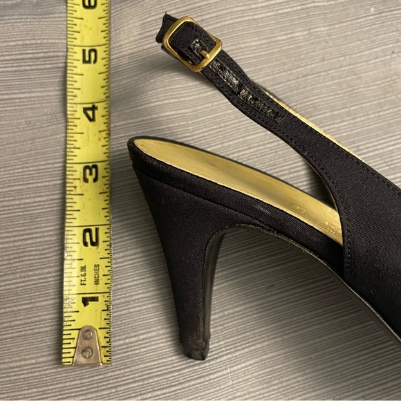 Bruno Magli Black Fabric with Gold Open Tor Slingback Heels Made in Italy 6.5B - Picture 7 of 13